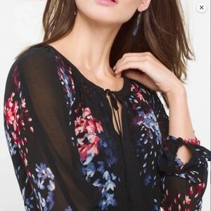 LIKE NEW White House Black Market Long Sleeve Floral Chiffon Dress